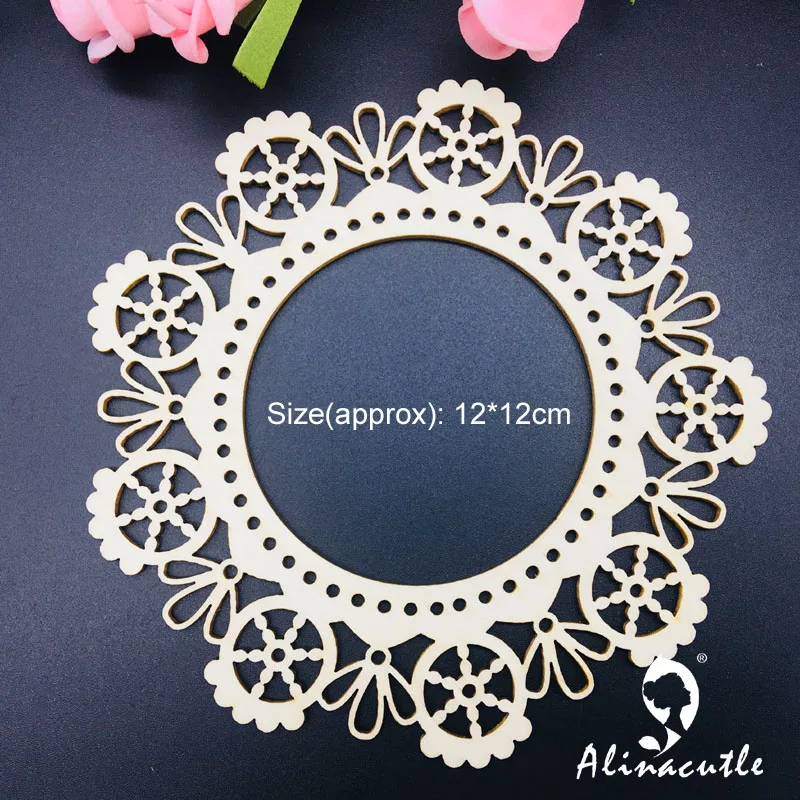 3pc lace border circle frame Natural laser Wood Chips Embellishments Scrapbooking Crafts Handmade card Art Album Alinacraft