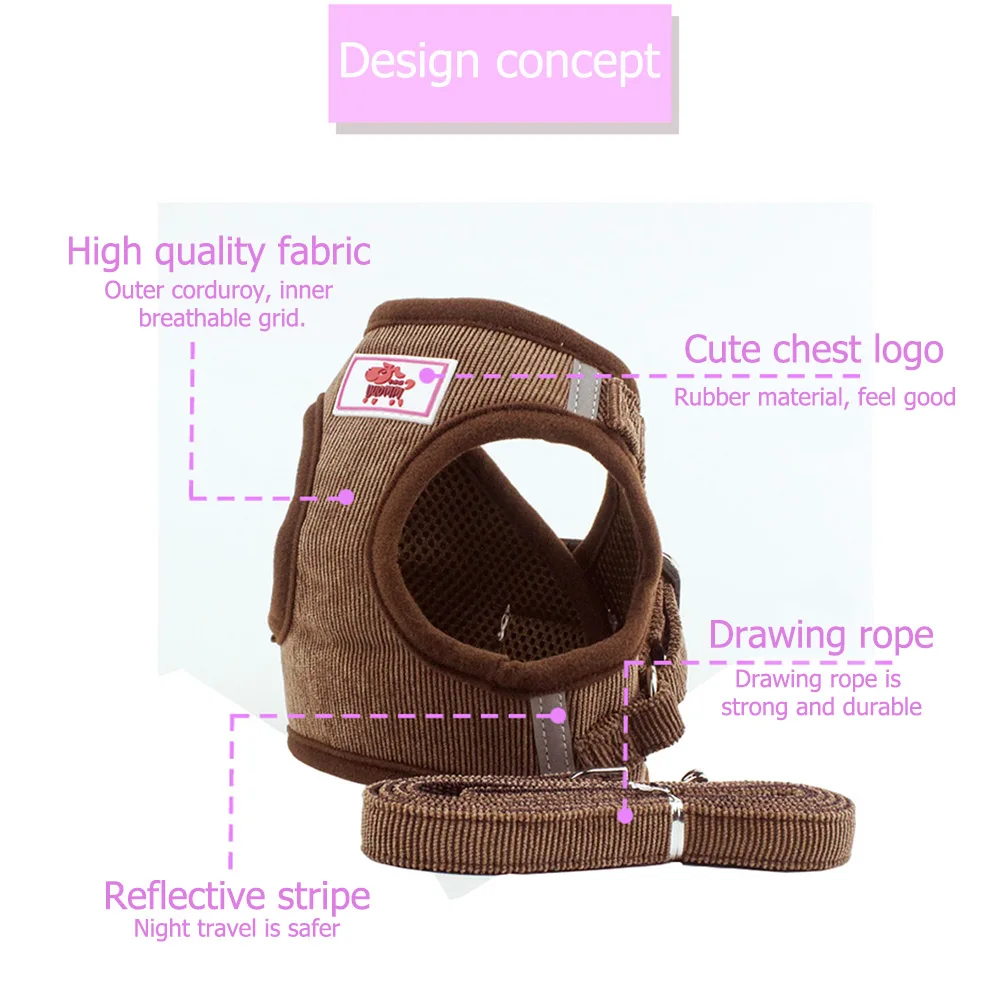Жилетка шлейка для собак и кошек Регулируемый мягкий поводок дрессировки