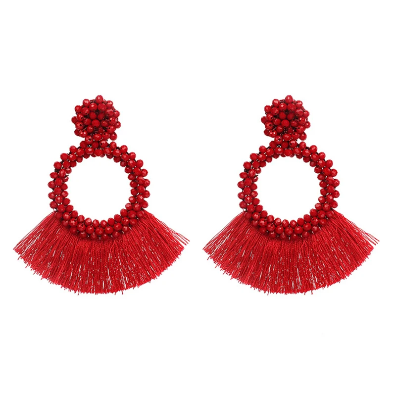 Серьги-капли вечерние с длинной кисточкой подарок на день Святого Валентина ручная работа бежевый уникальный 1 пара ручных метров бусина красная круглая цветная Конфета круг черный