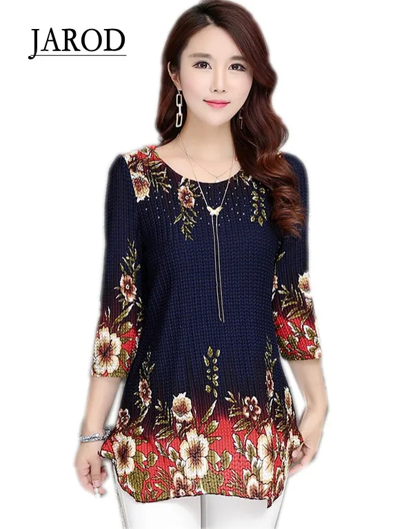 2017 женские элегантные рубашки с цветочным принтом три четверти рукава круглый