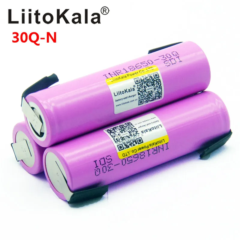 Liitokala 30Q 18650 3000 мАч Высокая мощность разряда перезаряжаемая батарея высокой разрядки, 30A большой ток+ DIY nicke