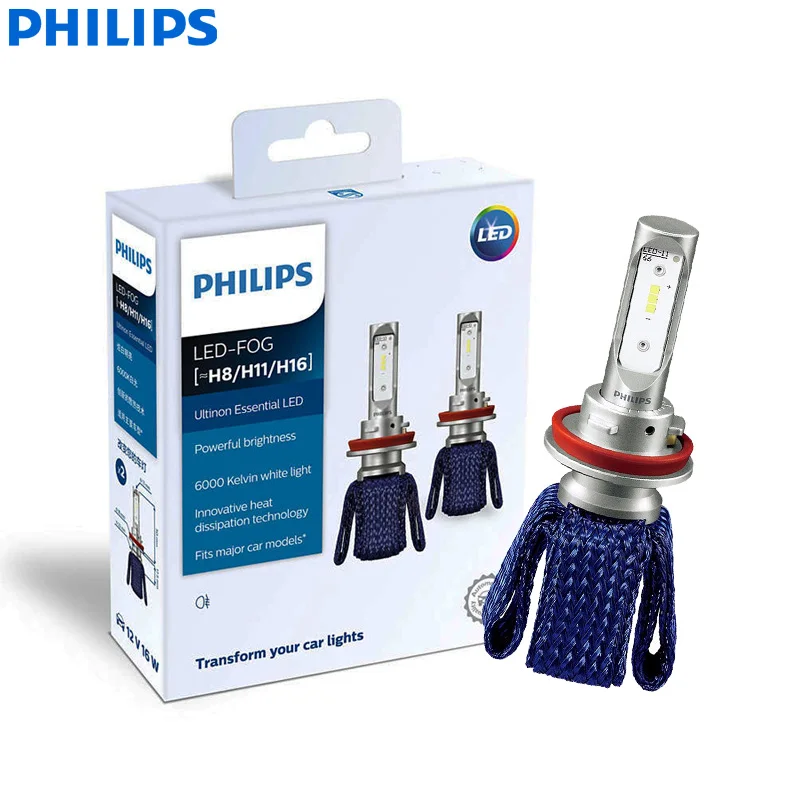 H16 Philips Ultinon Эфирное светодиодный H4 H7 H8 H11 H16 HB3 HB4 H1R2 9003 9005 9006 9012 12V UEX2 6000 К авто фары Противотуманные огни(двойная - Испускаемый цвет: H16