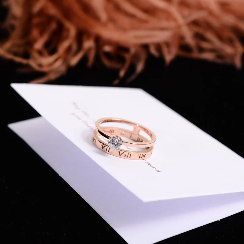 

YUN RUO 2018 New Arrivals Fashion Roman Numerals Zirconia Rings Rose Gold Color Woman Gift Party Titanium Steel Jewelry Not Fade