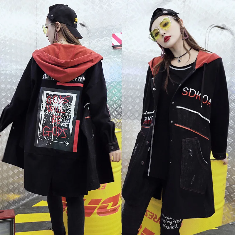 Max LuLu Luxury Japanese Designer Ladies Embroidery Streetwear Womens Hooded Long Denim Trench Coat Woman Punk Clothes Plus Size