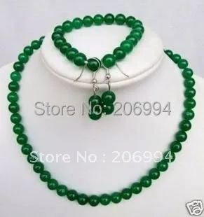 Набор ювелирных изделий из натурального зеленого камня 8 мм серьги браслет