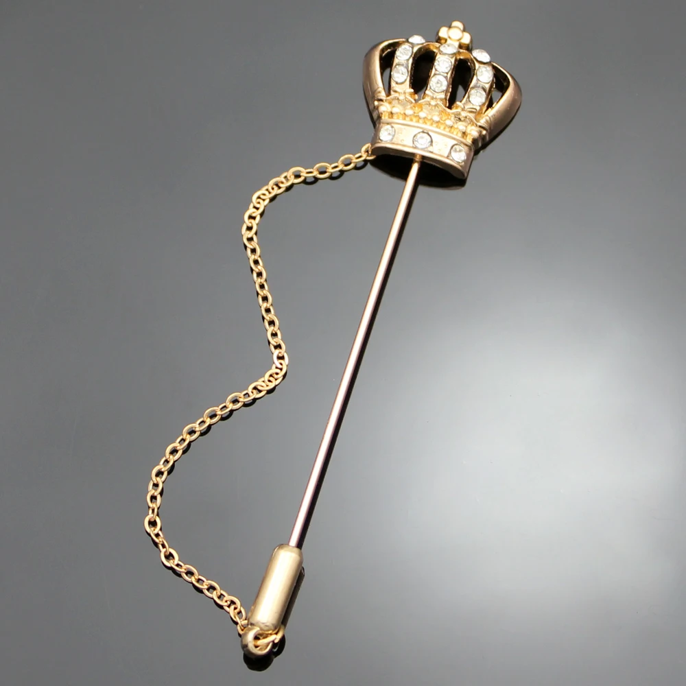 Brooch Gold Men Crown Tiara Cross Crystal Chain Lapel Pin Stick Pins Tie Hat Scarf Badge Rhinestone Suit shirt Sweater |