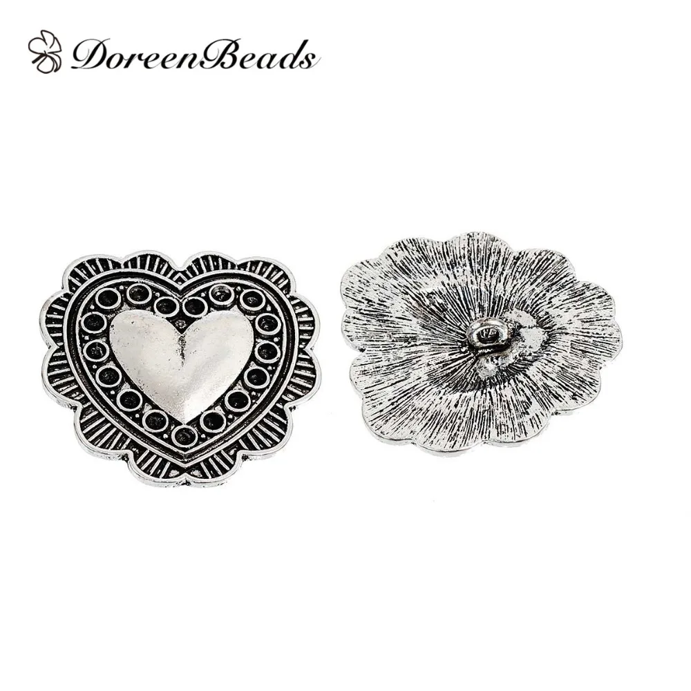 Швейные Кнопки из цинкового сплава античное сердечко серебряного цвета (можно