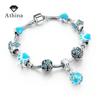 fashion european charm bracelets for women diy blue crystal jewelry bracelets bangles pulsera sbr160044