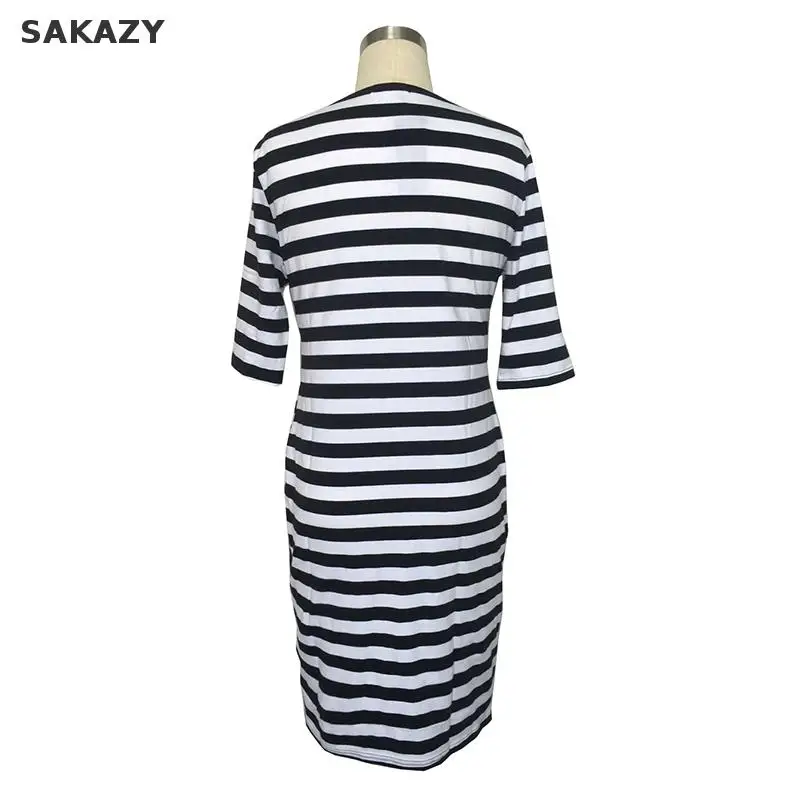 2018 Sakazy для женщин летнее платье с коротким рукавом на каждый день в черно белую
