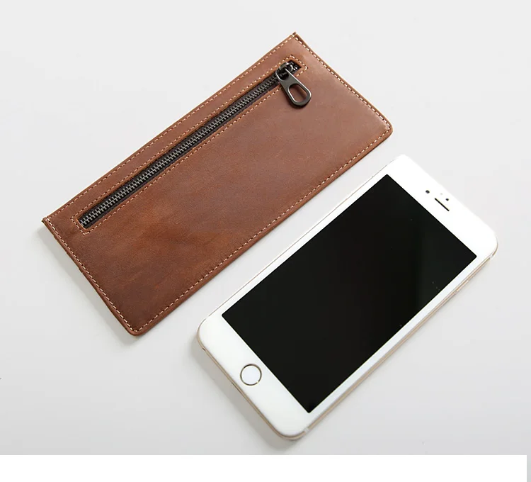 Винтажный Длинный тонкий мужской кошелек из натуральной кожи Crazy Horse кожаный