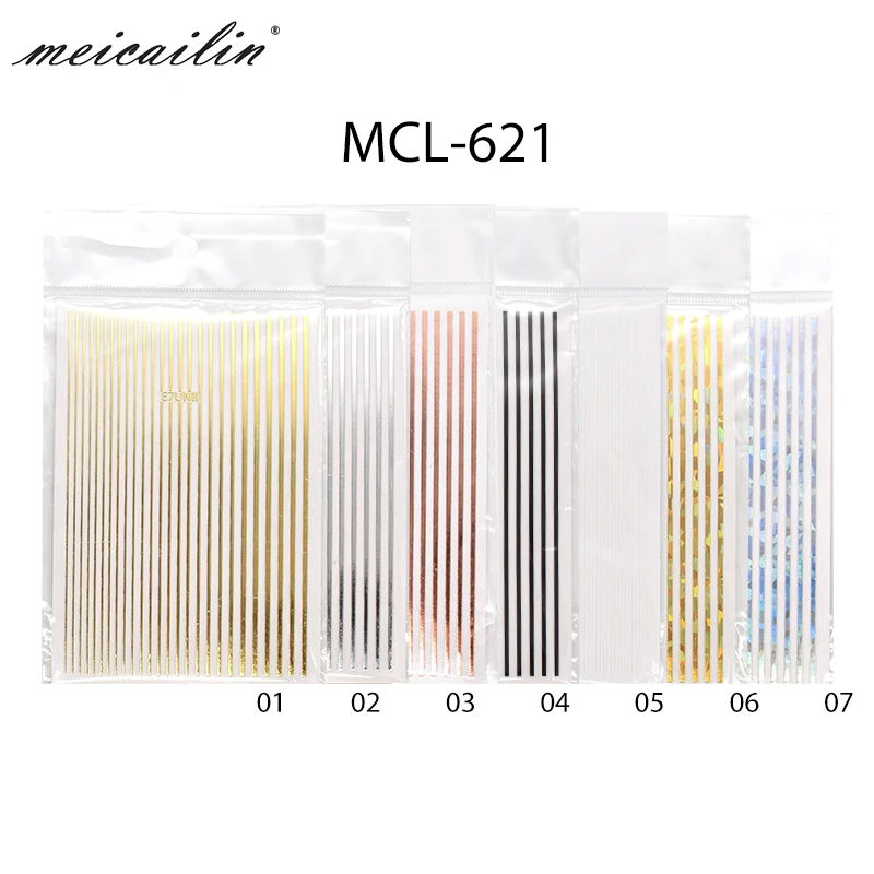 1pc Silver Gold White 3D Nail Sticker Metal Stripe Line Nail Stickers Adhesive Strip Tape Nail Art Stickers Decals Decorations