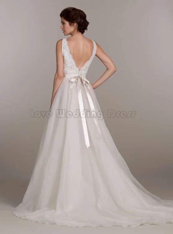 V Neck vestido de noiva Tulle Lace Appliques Plus Size Wedding Dress Backless Bride Dresses Sweep Train Mariage Bridal Gown | Свадьбы и