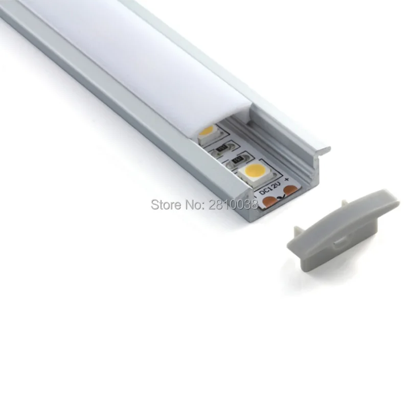 20 X 1M Sets/Lot Al6063 Flat aluminium led profile and anodized silver T-shape led profile with end caps for recessed wall