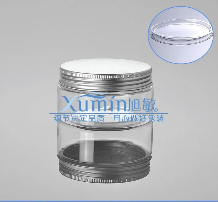 

100g clear PET Bottle With Gorgeous silver aluminum Cap, 100ml Transparent Plastic Container Cream Jar, Cosmetic jar