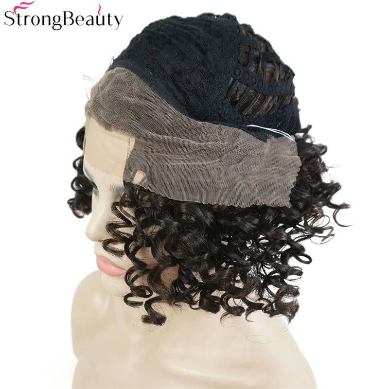 

Strong Beauty Short Lace Front Wig Synthetic Hair Women Curly Dark Brown Wigs
