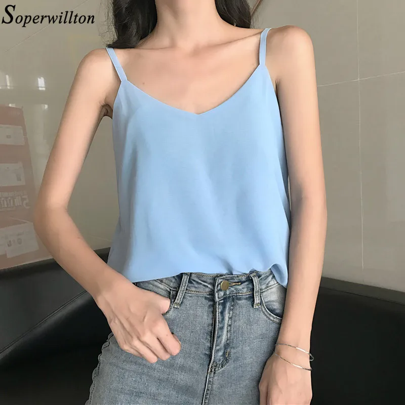 Майка женская шифоновая блузка 2021 Новая летняя рубашка без рукавов однотонная