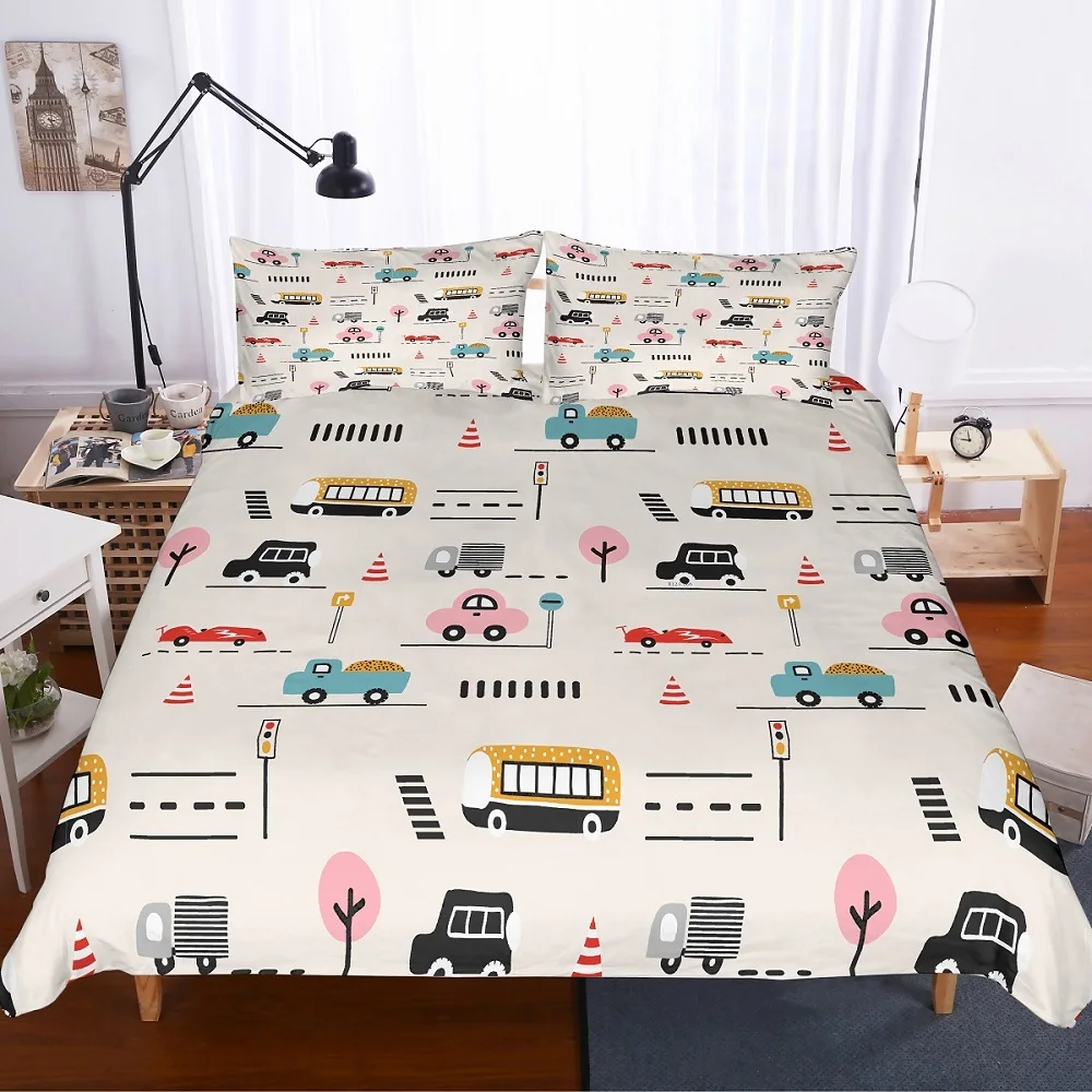 Автомобиль автомобили трафик поезд пододеяльник набор мультфильм дети спальня