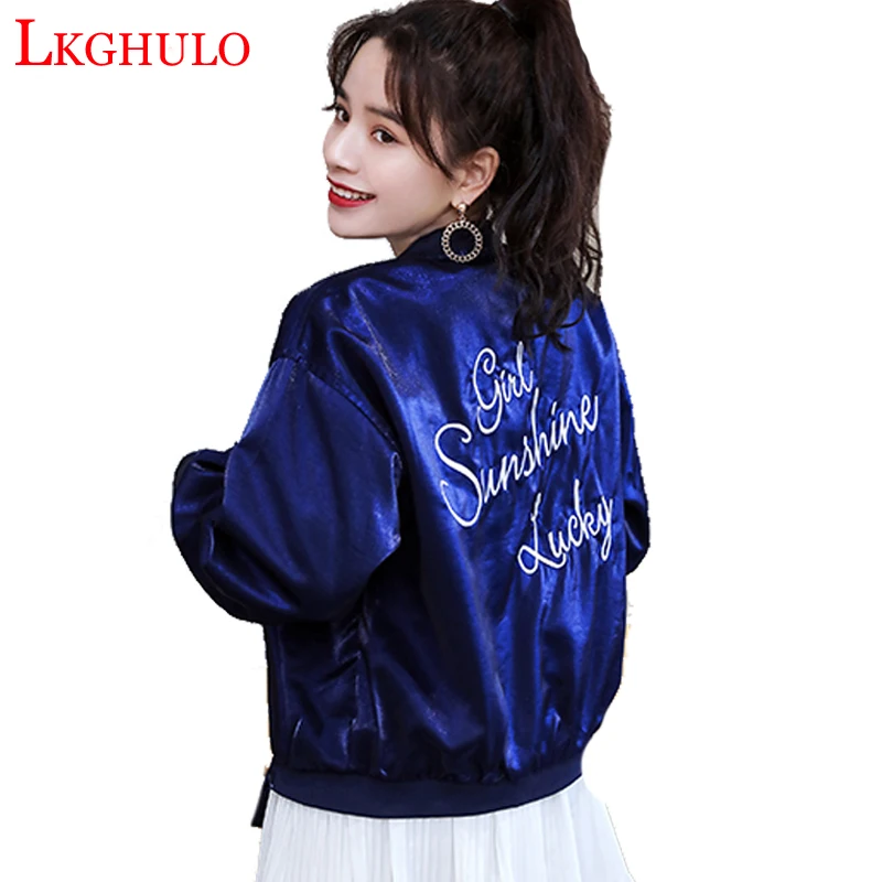 LKGHULO Spring Autumn Women New Embroidery Jackets Fashion Basic Bomber Jacket Coat Casual Stand Loose Outerwear Plus size A457 | Женская