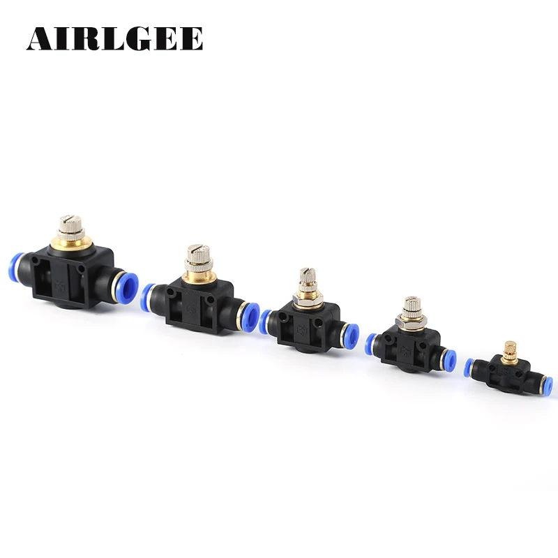 Pneumatic 2Way Air Flow Speed Controller 4mm 6mm 8mm 10mm 12mm OD Tube Adjustable Quick union fittings Throttle Valve | Обустройство