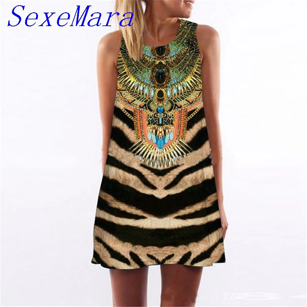 SexeMara Лето Dress Женщины Платья Без Рукавов Цветочные Печатный Мини Party Женский мода