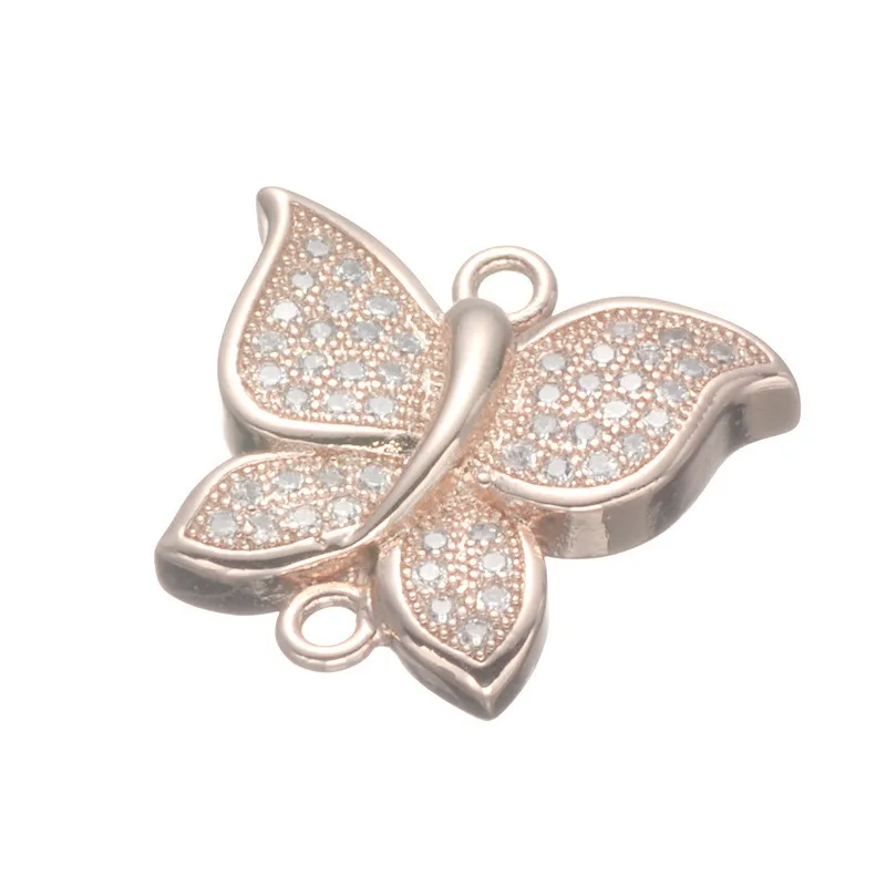 Медная микро закрепка в виде бабочки искусственная кожа с цирконием AAA 18*17 мм 5 шт.
