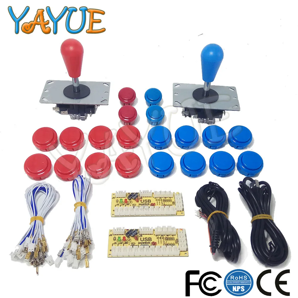 Red and Blue Kit 1 Нулевая задержка USB энкодер для ПК аркадный джойстик Кнопки DIY Kit с 2pin кабелями 8 способ 5pin джойстик для Mame Jamma машина - Цвет: Red and Blue Kit 1