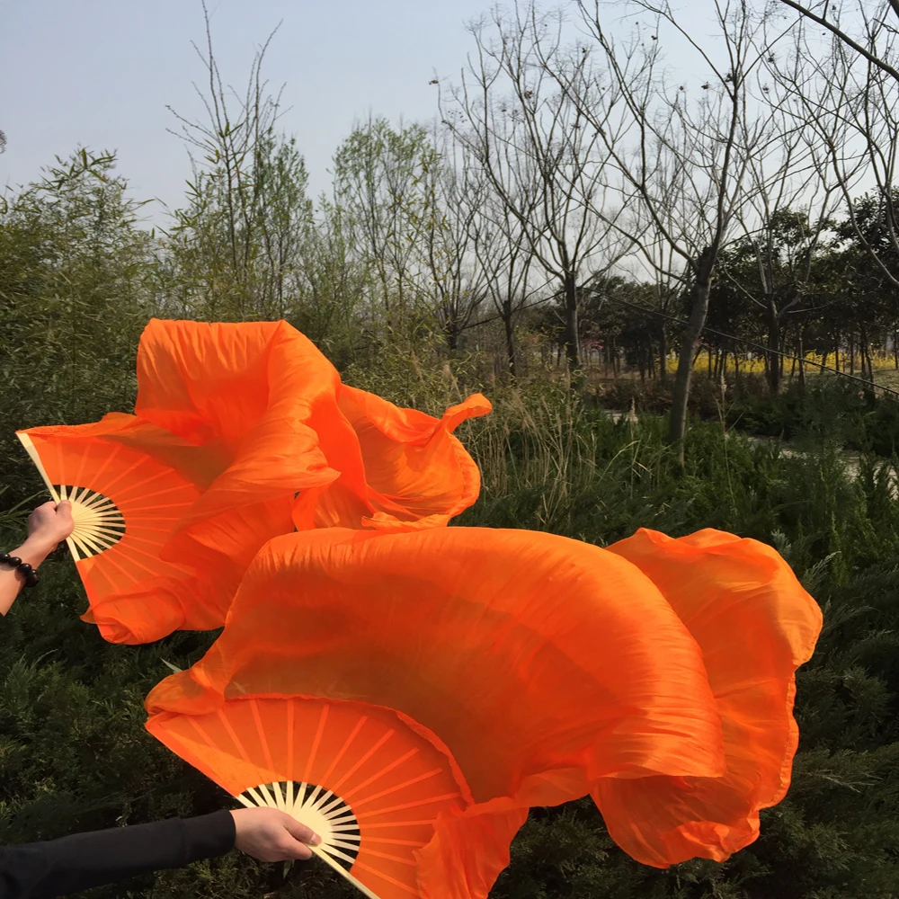 Новинка фанаты окрашенного оранжевого 100% шелка для танца живота эротический