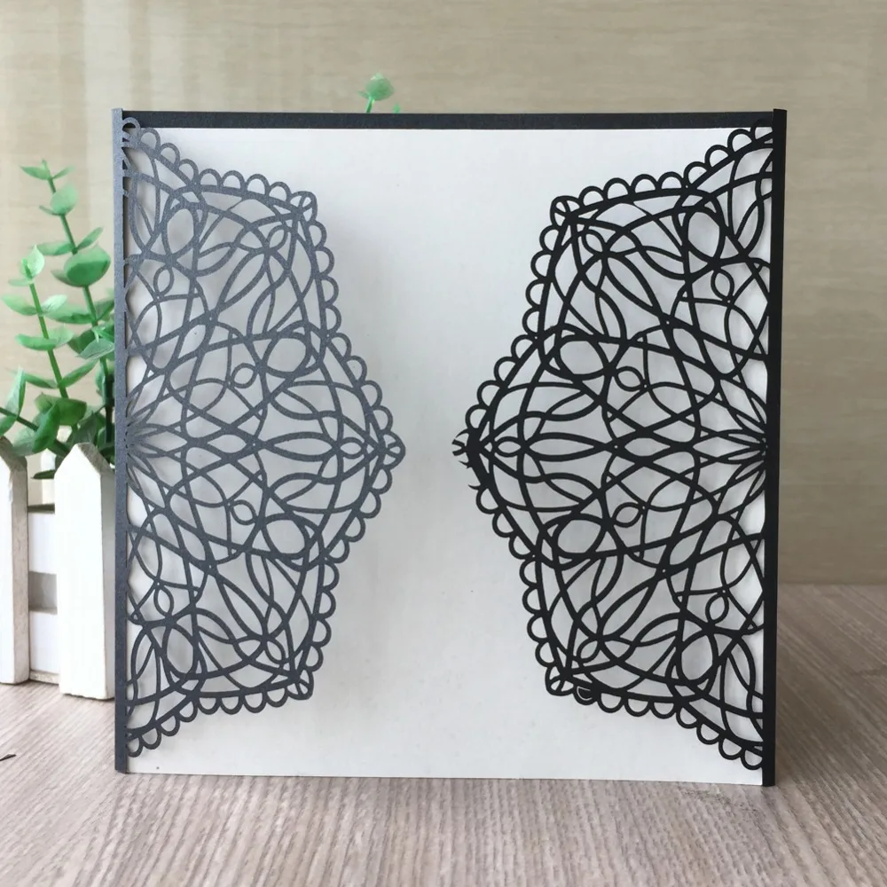 Новейшая темно синяя шикарная кружевная Свадебная пригласительная открытка 50