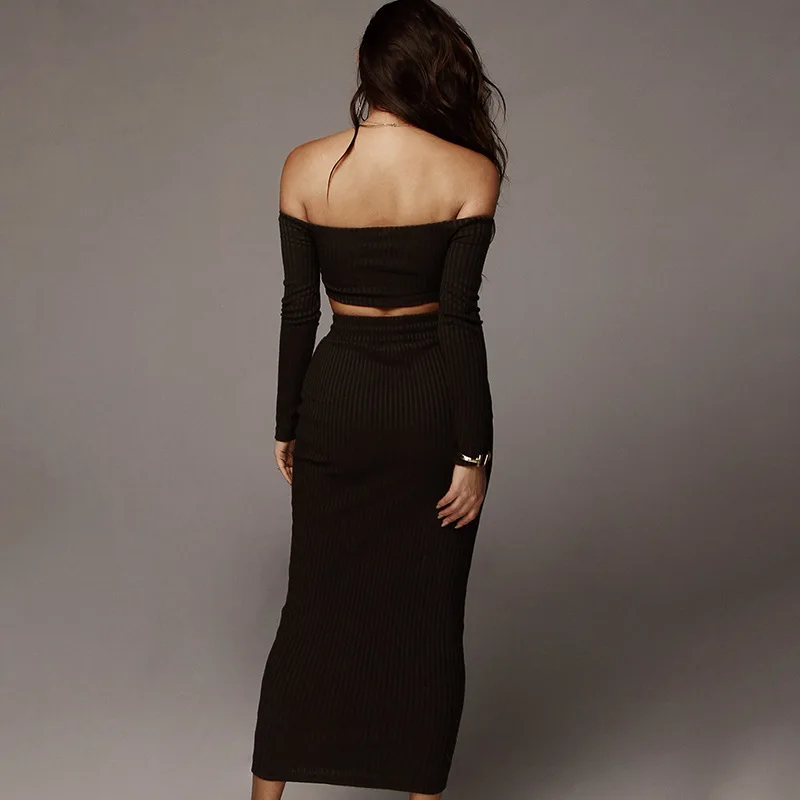 2019 Sexy Off Shoulder Bandage Dresses Womens Long Sleeve Backless Two Piece Set Dress Spring Bodycon Party Vestidos | Женская одежда