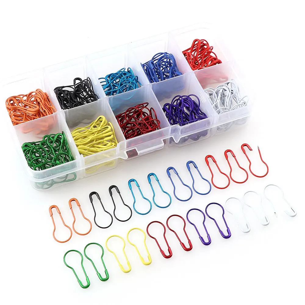 

About 300Pcs/Box Mix Color Metal Pins Gourd Pear Shape Safety Metal Clips Knitting Stitch Marker Hangtag Pins Fastener Craft DIY