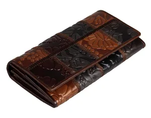 Длинный кошелек из натуральной кожи с винтажной вышивкой в клетку, Женский держатель для карт