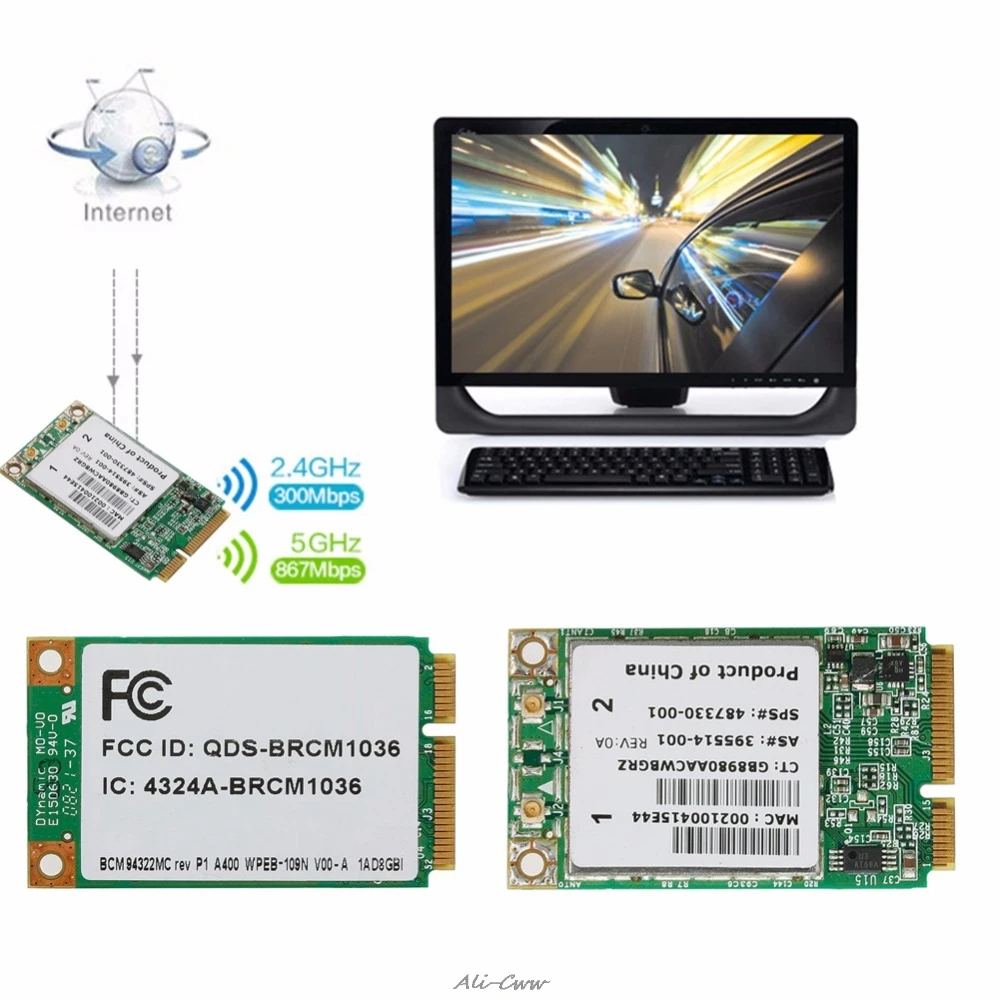 Двухдиапазонная мини-карта PCI-E 2018 Wireless-N WIFI BCM94322MC 300M для HP SPS:487330-001 | Компьютеры и