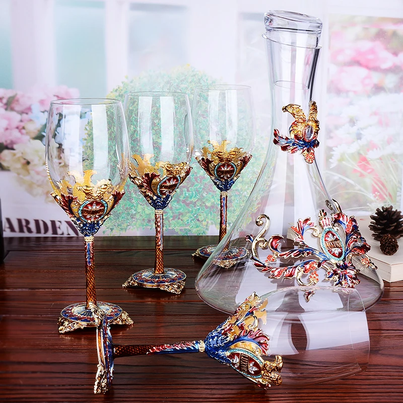 

High-grade enamel red wine glass cup decanter set goblet glass cups Crystal champagne glasses Wedding Gift With Gift Box 350ml