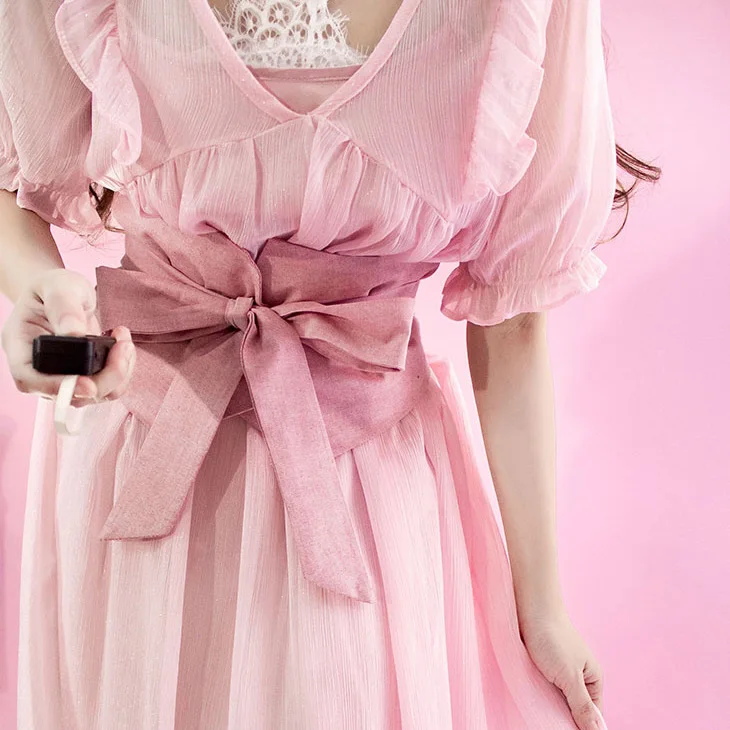 

DKBLINGS Plaid striped fashion lady ultra-wide belt band skirt decorated bow knot shirt decorated wide band waist seal