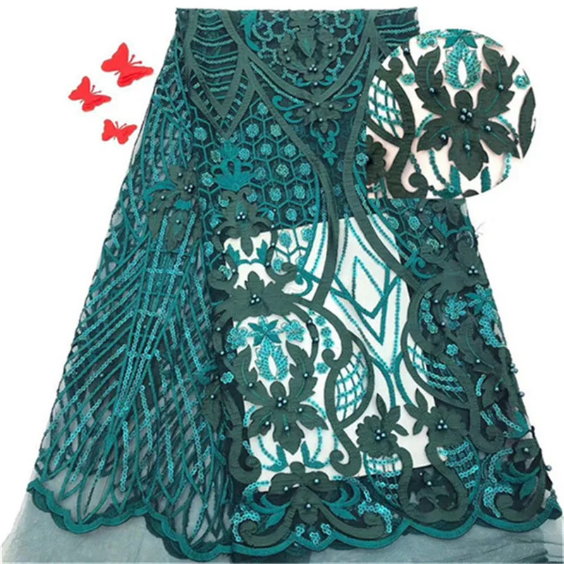 

Green beads Lace Fabric 2019 High Quality African Evening Dress Fabrics New Nigeria beads Embroidered Mesh Net Lace Fabric