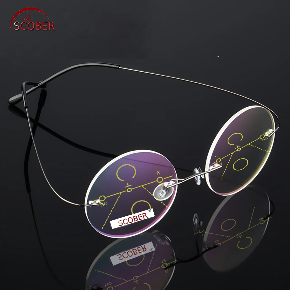 

Clara Vida Rimless Ultra-light Round Progressive Multifocal Reading Glasses MEN TITANIUM ALLOY See Near And Far ADD +1 To +4