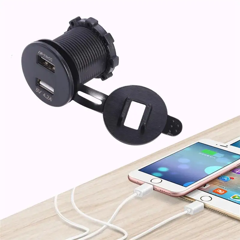 Водонепроницаемый красный светодиод 5V 4.2A двойной USB адаптер питания круглой