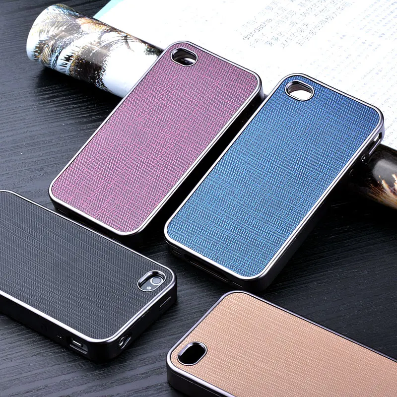 for iphone 4s case Luxury plating soft silicone cover with bling grid leather sticker phone 4 funda coque |