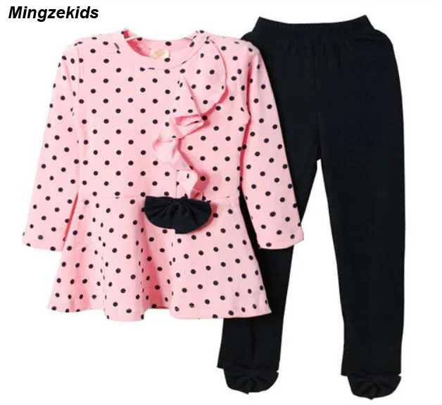 Mingzekids/осенняя одежда из двух предметов для маленьких девочек Розовая блузка в
