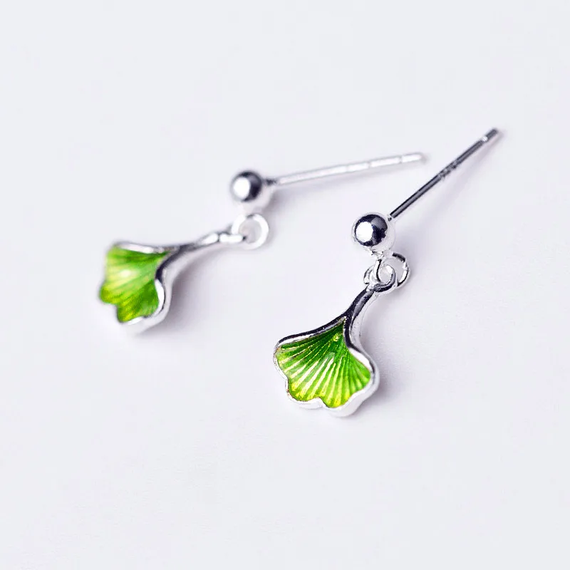 INZATT Real 925 Sterling Silver Leaf Green Red Color Enamel Dangle Drop Earrings For Fashion Women Party Minimalist Jewelry | Украшения и