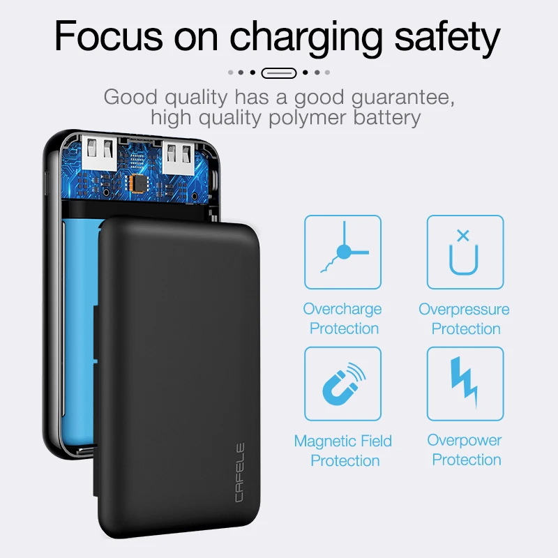 CAFELE 10000 mAh Мощность Bank Dual Выход Micro USB Вход свет Зарядное устройство для iPhone X XS samsung