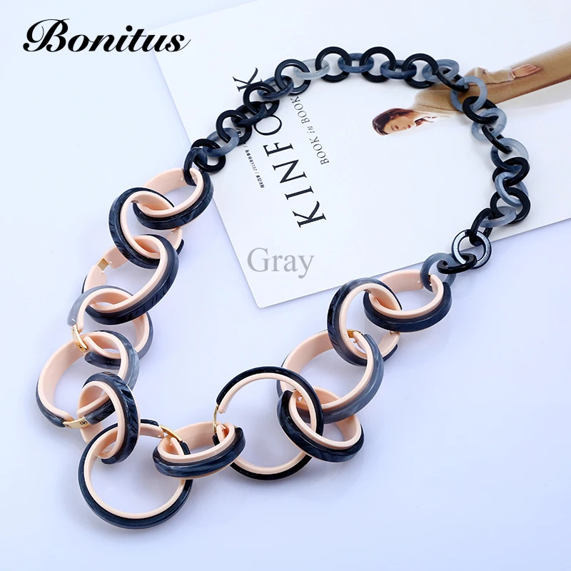 [Bonitus ювелирный магазин] NewArrival модные массивные винтажные ожерелья из полированного пластика Lucite для женщин на шею HOT06N3090 - Окраска металла: Light Gold Gray