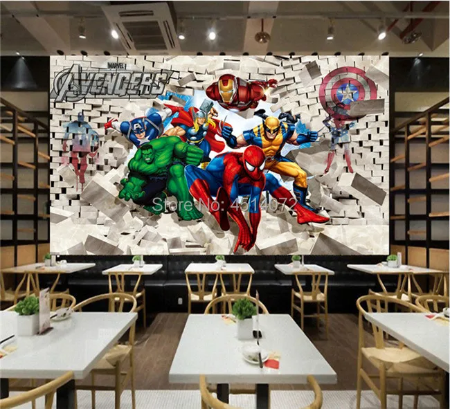 Пользовательские фото обои Avenger Union Hulk Человек-паук 3D стереоскопический кирпичная стена фон живопись художественные настенные наклейки