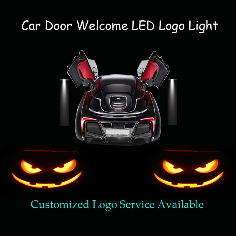 

2x Car Door Welcome Shadow Spotlight Halloween Horror Pumpkin Joke Faces Logo Laser Projector LED Light (1284)