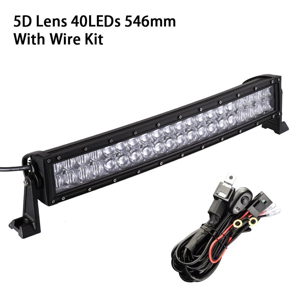 22 inch with wire 5D 22 32 42 52 дюймов изогнутый СВЕТОДИОДНЫЙ светильник 12 в 24 в комбинированный луч для бездорожья лодки автомобиля грузовика ATV внедорожник 4WD 4x4 светодиодный Рабочий фонарь - Цвет: 22 inch with wire
