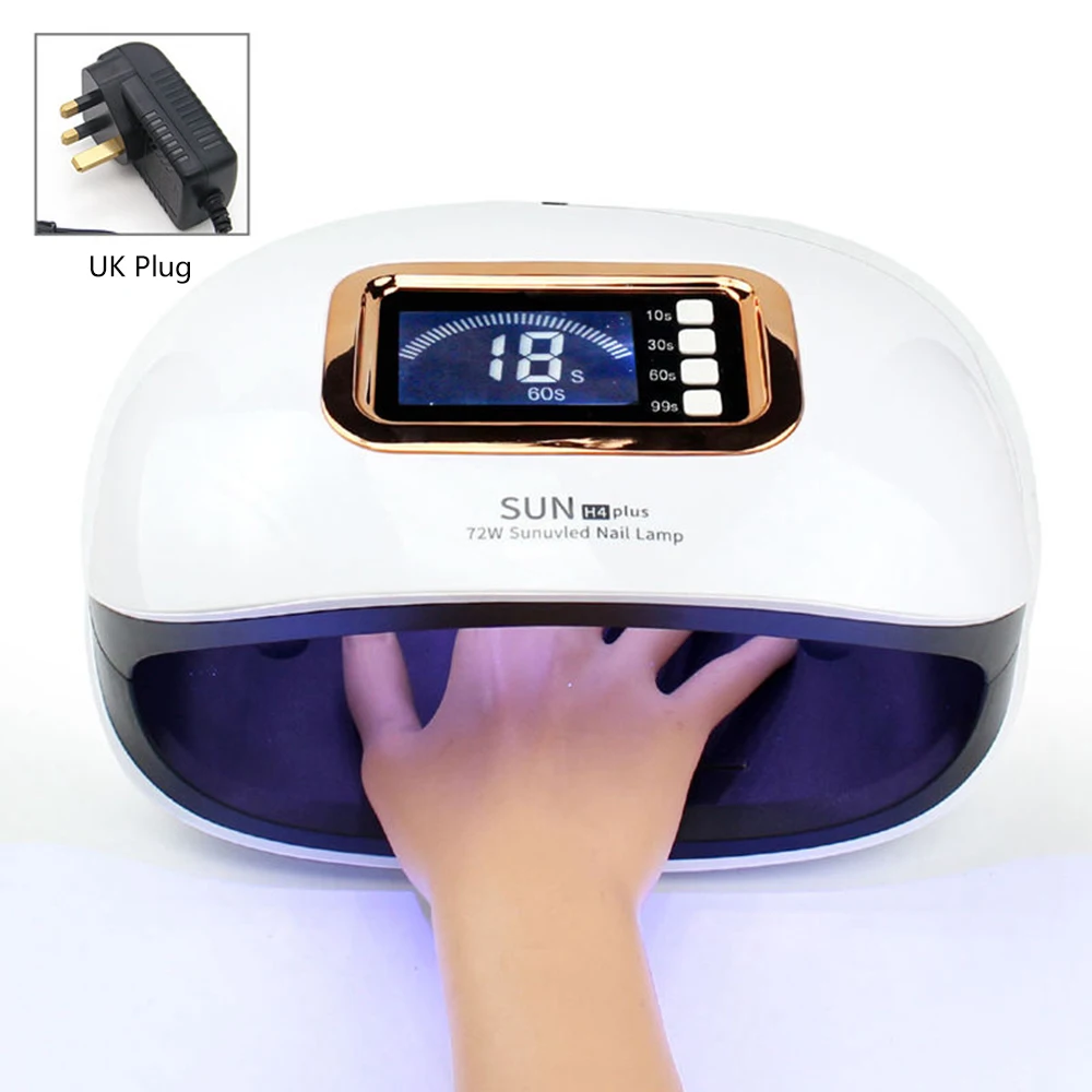 UK Plug SUN H4 Plus 72 Вт УФ-лампа, светодиодный светильник для ногтей с двумя ручными лампами, Сушилка для ногтей с 36 светодиодный s Авто датчиком времени, дисплеем, маникюрный гель для отверждения ногтей - Цвет: UK Plug