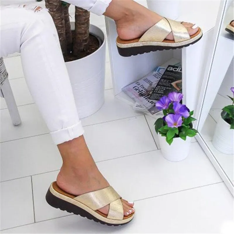 MoneRffi Comfortable Sandals Summer Shoes For Woman Outdoor Wedges Soft Bottom Cross Sandalias Dropship Mid-heel | Обувь