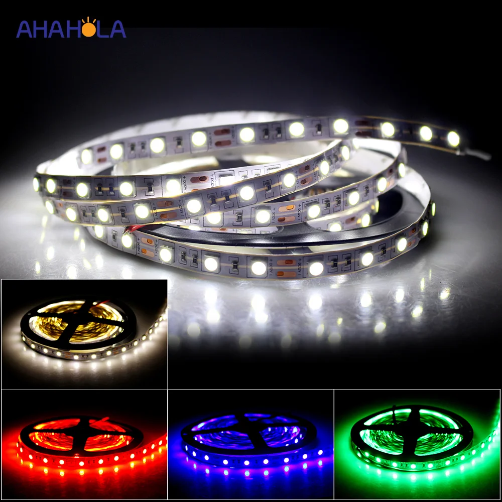 12В 5м светодиодная лента 5050 Белая теплая белая Водонепроницаемая ip20 60leds/m smd