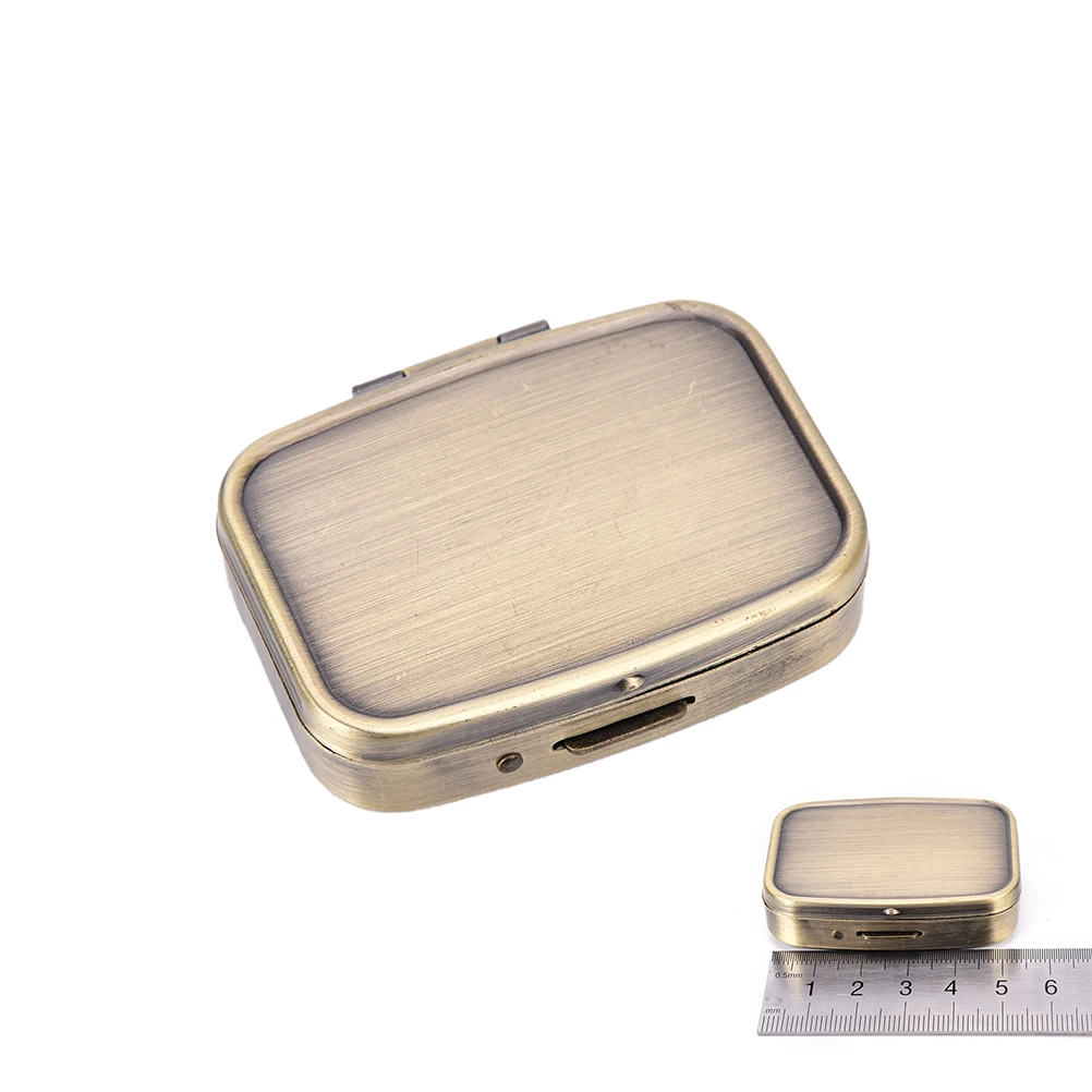 

2 Grid Metal Rectangle Pill Storage Box Moistureproof Medicine Holder Bronze