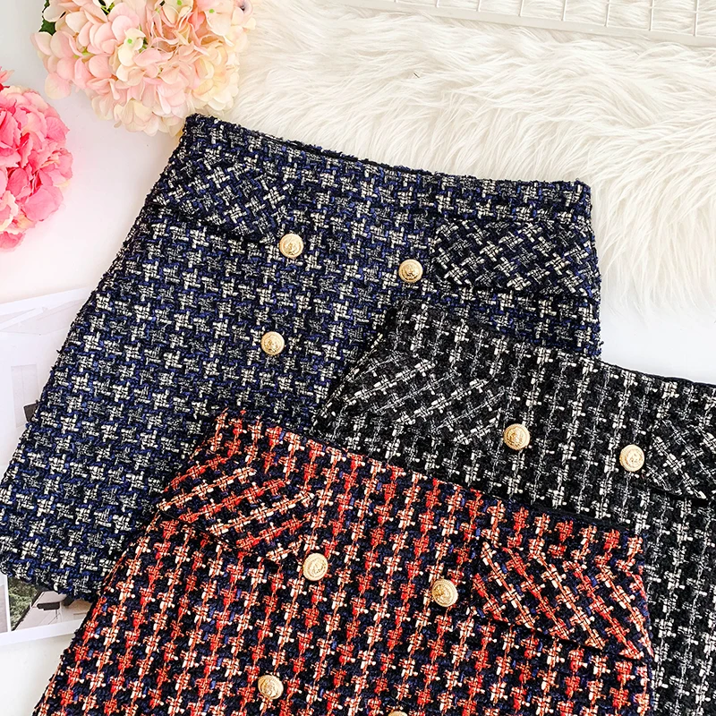 Новинка 2019 года модные женские туфли юбки для женщин твид плед Высокая талия